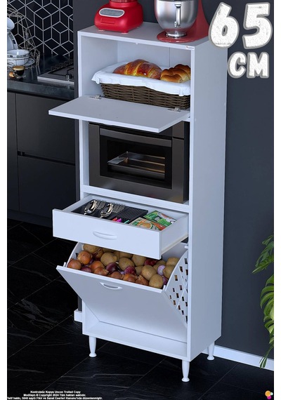 Vio 65 Cm Fırın Dolabı Sepetli Çekmeceli 1 Kapak Mini Midi Mutfak Dolabı Beyaz