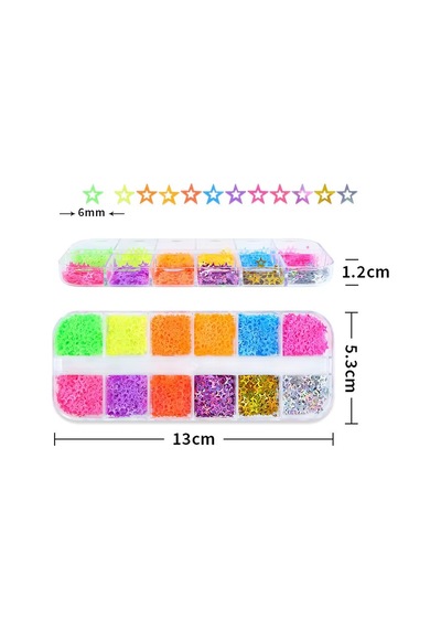 Neon Renkli Yıldızlar Tırnak Süsleme Folyo Pulları Mix Nail Art