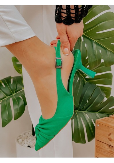 Ervanın Butiği Yeşil Saten Bow Fiyonk Detay Kadın Stiletto-3674