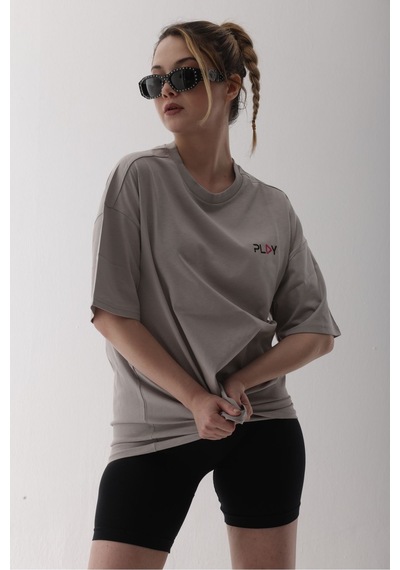 Oversize Gri Pamuklu Tişört Gri