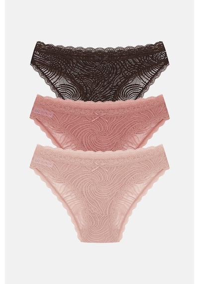 Suwen 3lü Dantelli Normal Bel Slip Külot St00496011343 Kahverengi - Ten - Pembe