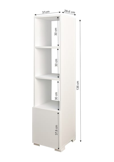 Kuzey 4 Raflı, Kapaklı Minimal Beyaz Kitaplık Antrasit