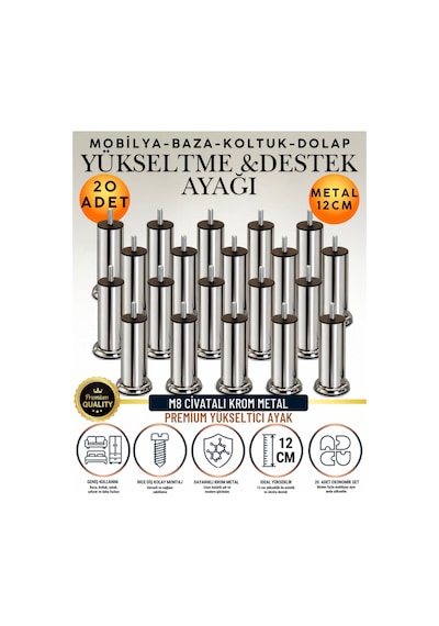 40'li Set 20 Adet Ayak Ve Aparat 12 Cm M8 Vidalı Metal Krom Ayak Mobilya Ayağı Baza Ayağı Kanepe Ayağı Koltuk Ayağı Yatak Ayağı Yükseltme Ayağı Dolap Ayak Sehpa Sandık Ayakları Değişim Destek Ayağı Gümüş Gümüş 40'li Set 20 Adet Ayak Ve Aparat 12 Cm M8 Vidalı Metal Krom Ayak Mobilya Ayağı Baza Ayağı Kanepe Ayağı Koltuk Ayağı Yatak Ayağı Yükseltme Ayağı Dolap Ayak Sehpa Sandık Ayakları Değişim Destek Ayağı Gümüş Gümüş