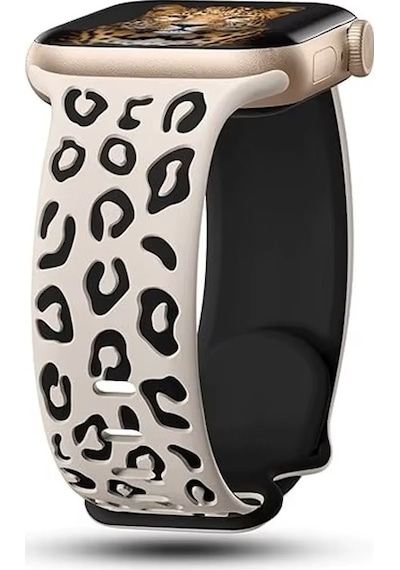 Apple Uyumlu  Watch 10 42mm - 38/40/41mm Kordon Leopar Desen Yumuşak Silikon Kordon 2/3/4/5/6/se/7/8/9