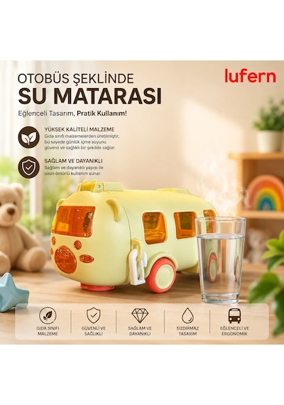 Yüksek Kaliteli Otobüs Şeklinde Su Matarası Okul Park Dışarıda Çizgi Film Uzun Ömürlü 500 Ml Çok Renkli