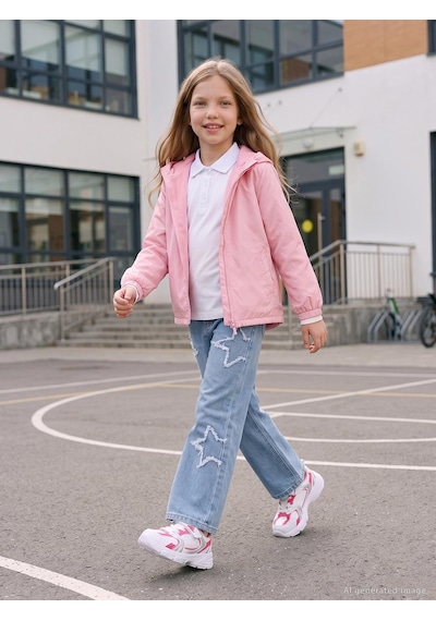 Civil Girls Kız Çocuk Polarlı Düz Yağmurluk Mikro Uzun Kol Kapşonlu - Pudra Koyu Pudra