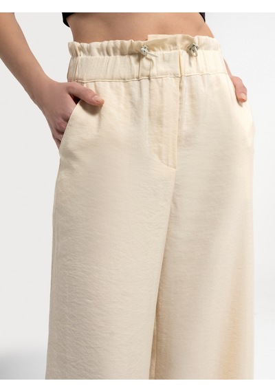 Paperbag Fit Kadın Pantolon Ekru