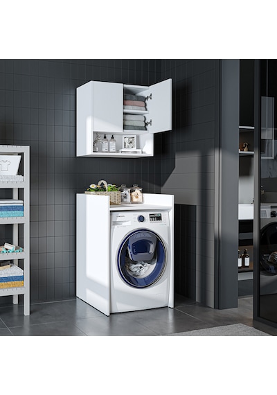 Çamaşır-kurutma Makinesi Dolabı+ Üst Dolabı, Beyaz 65 Cm Mat Beyaz
