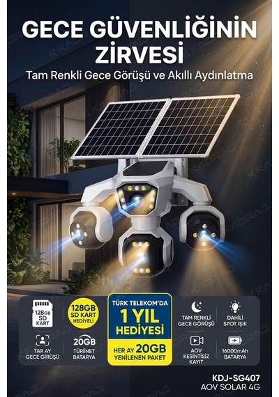4 Kameralı - Solar Panelli 16000 Mah. Turk Telekom Yıllık Hat - 20mp Güvenlik Kamerası Tt20