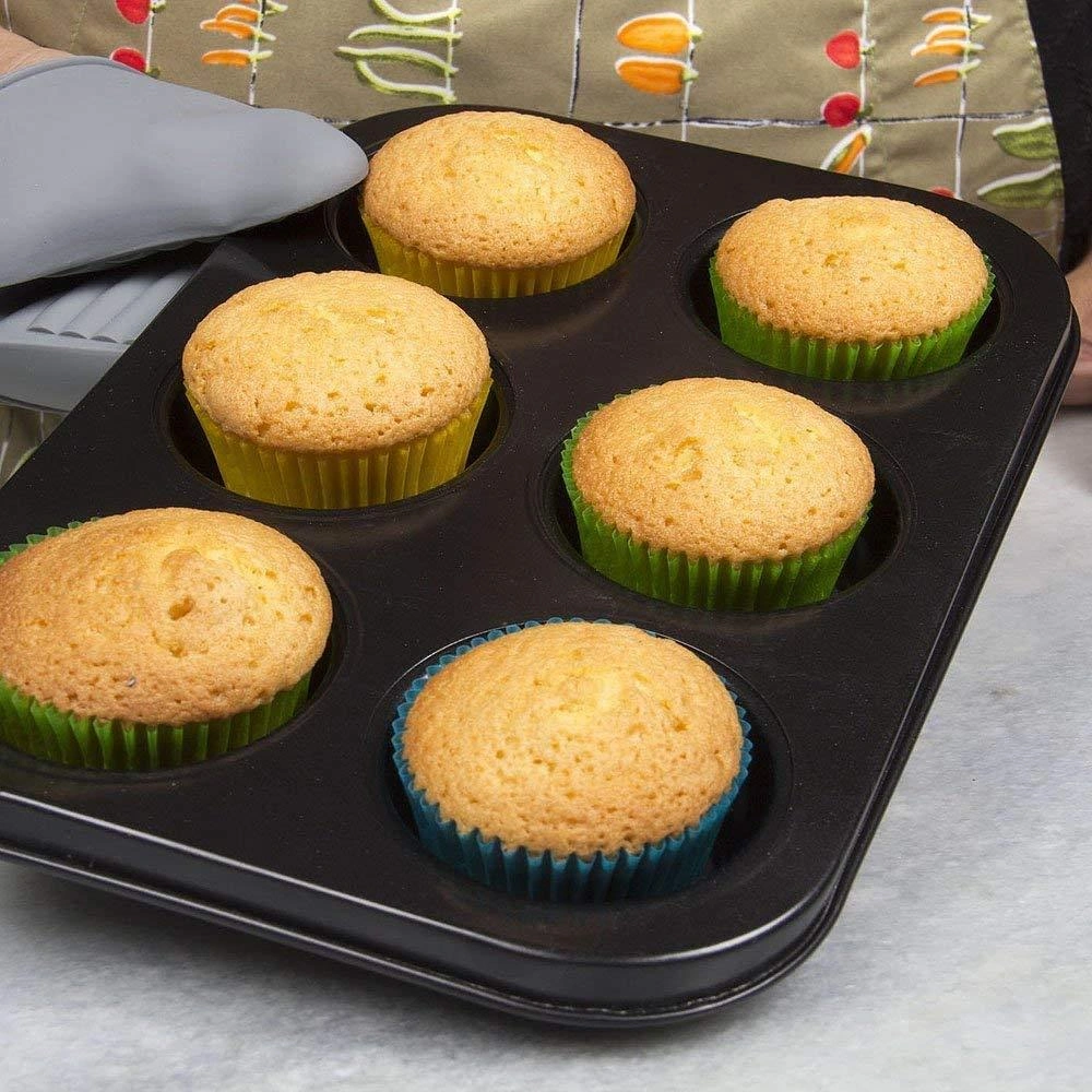 Zhltools 6 Lı Muffin Kalıbı Teflon Çelik 100 Muffin Kağıtlı Siyah