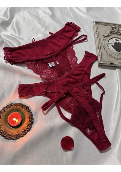 Trend Dokunuş Kadın 4'lü Bordo-koyu Kırmızı Dantelli Pamuklu Külot