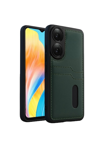 Oppo A38 Uyumlu Sara Kartvizitli Deri Kılıf - Yeşil