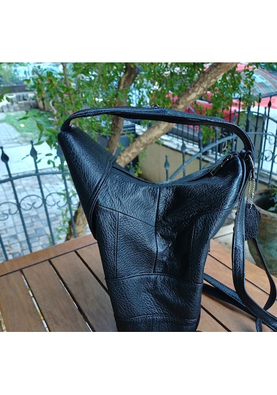 Durush Collection Hakiki Deri, Tasarım El İşlemesi Siyah Sırt Çantası Siyah-bordo