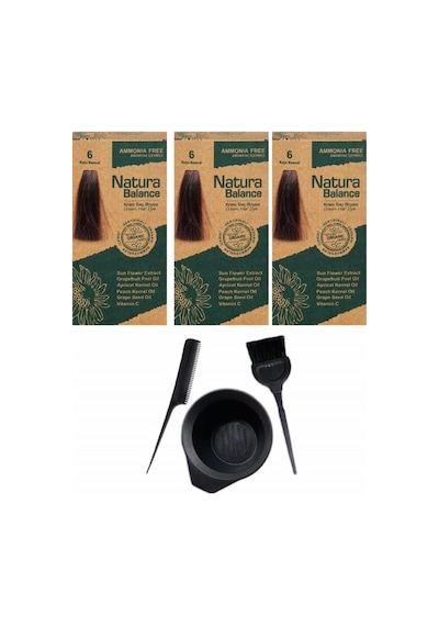 Natura Balance Saç Boyası 6 Koyu Kumral 3 Adet+Saç Boyama Seti