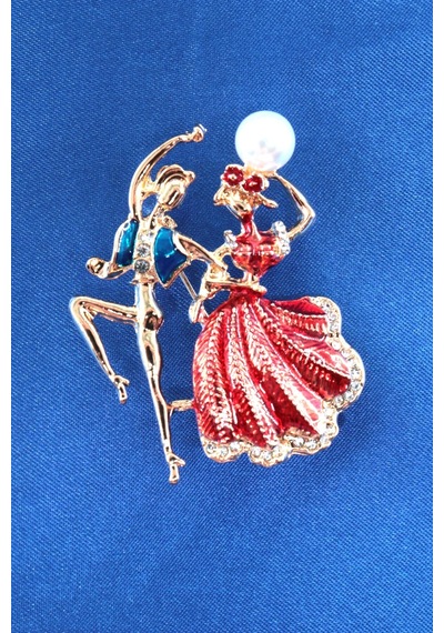 Aşkın Dansı Temalı Gold Renkli Kristal Taşlı Broş Romantik Dans Eden Çift Kadın Yaka İğnesi. Çok renkli