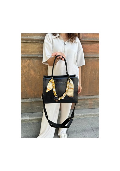Just Polo Orijinal Kadın Omuz Ve Çapraz Askılı Zincir Detaylı Günlük Veya Özel Kullanıma Uygun Lüks Kol Çantası Shopper 25x20x9 Cm Siyah