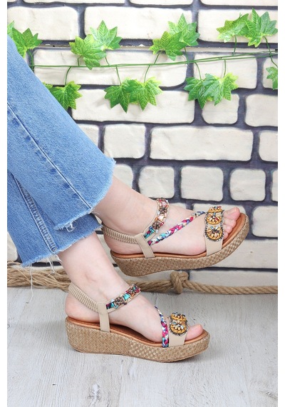 Vojo Daisy Rahat Taban Taş Boncuk Detaylı Kadın Sandalet 267800001858 14 Bej Bej