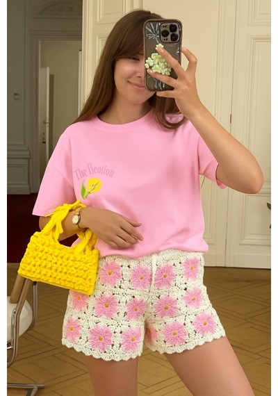 The Vacctıon Baskılı Unisex Tshırt Pembe