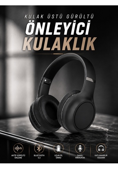 Kulak Üstü Kablosuz Bluetooth Kulaklık Gürültü Önleyici Ayarlanabilir - Lisinya