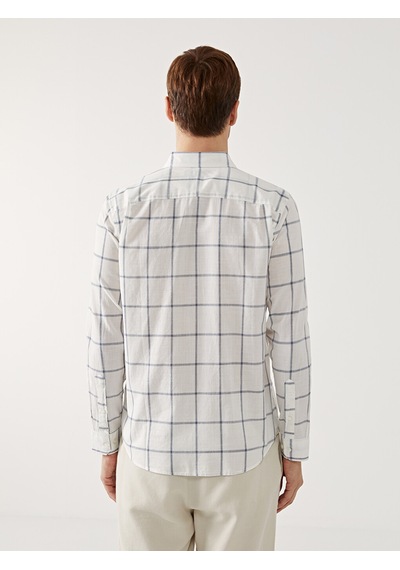 Lcwaıkıkı Classic Beyaz Regular Fit Uzun Kollu Ekose Poplin Erkek Gömlek