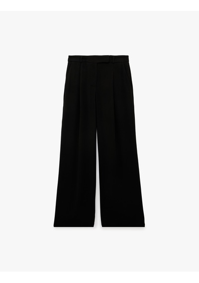 Koton Regular Fit Cepli Yüksek Bel Krep Kumaş Geniş Paça Pantolon Siyah 7wak40074uw