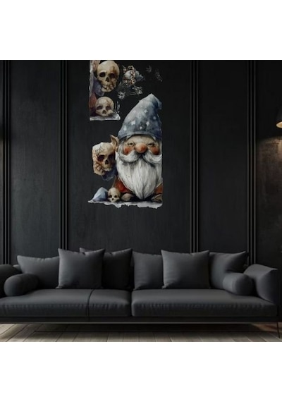 Gotik Cüce Ve Kafatası Duvar Sticker Seti Çok Renkli