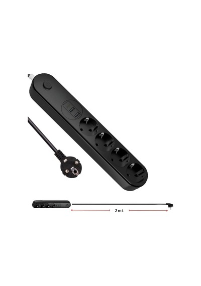 Termal Akım Korumalı Grup Priz Showmax Sh-4625 , 4 Priz, 2 Usb A Ve 1 Type-c Çıkışlı 3.1a , 2 Metre Kablolu, Çocuk Korumalı Ev Ve Ofis İçin