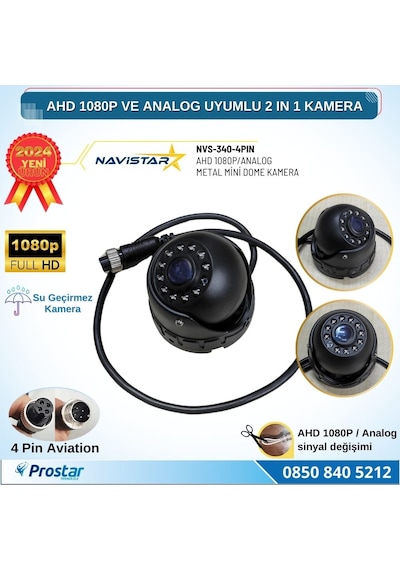 Ahd 1080p Ve Analog Cvbs Pal Dönüştürülebilir Gece Görüşlü 4 Pin Mini Metal Dome Araç Kamerası