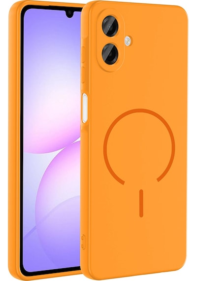 Samsung Uyumlu Galaxy A07 Kılıf M-safe Şarj Özellikli Zore Meta Kapak Turuncu