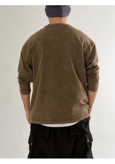 Cocopelli Street Yıkamalı Kahverengi Tasarım Erkek Sweatshirt Coc2648 Kahverengi