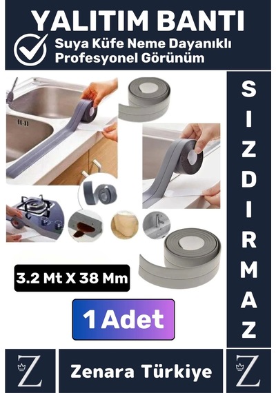 Premium Ekstra Dayanıklı Pvc Yağ Kenar Küf Önleyici Gri Sızdırmaz İzolasyon Bantı 3.2 Mt 1 Adet