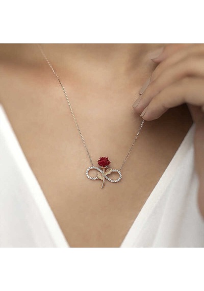 925 Ayar Gümüş Rose Sonsuz Gül Kadın Gümüş Kolye