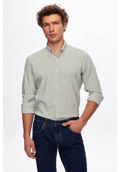 D'S Damat Ds Damat Regular Fit Haki Çizgi Desenli Pamuklu Gömlek 4hc02sn062650 Çok Renkli