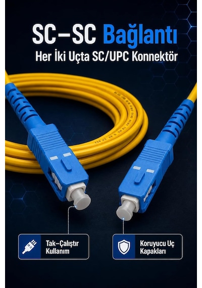 Fiber Optik 3 Metre Patch Kablo Sc-sc Sm Patchcord Single Mode 2.0mm 9/125 Os2 Tek Çekirdek Ev-ofis İnternet Bağlantısı İçin Belirtilmemiş