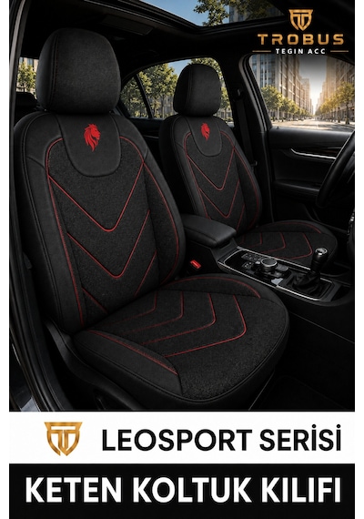 Opel Zafira 5 Kişi 2003-2011 Uyumlu Leosport Serisi Ortopedik Keten Oto Koltuk Kılıfı Siyah Kırmızı