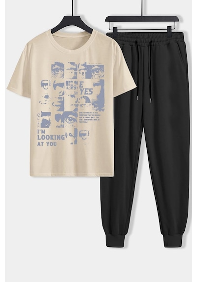 Uyguntarz Unisex I'm Looking At You 2'li Eşofman Takımı Bej
