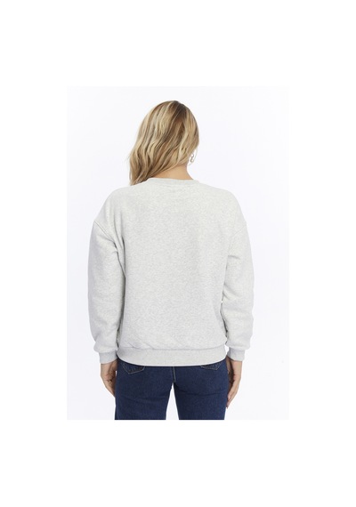Gidia Kadife The Alps Desenli Gri Melanj Yumuşak Dokulu Regular Fit Bisiklet Yaka Kadın Sweatshirt Grimelanj