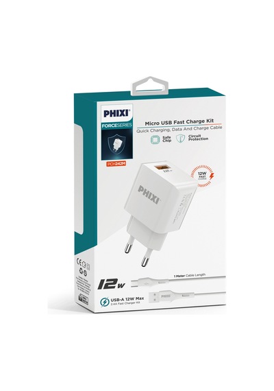 Phixi Force Pch242m Akım Korumalı 2.1a Micro Usb Kablolu Şarj Cihazı