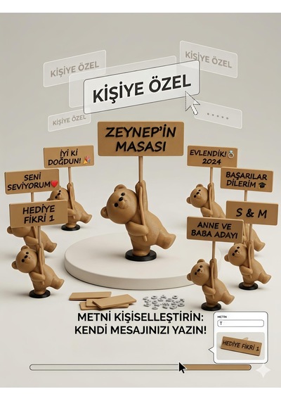 Kişiselleştirilebilir Ayıcık Figürlü Dekoratif Obje Diğer