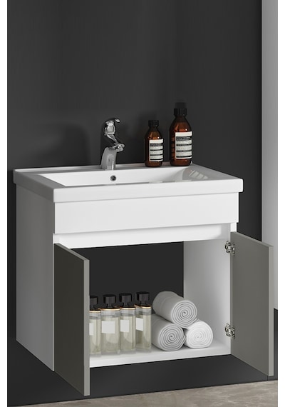 Çiğdem 80 Cm Beyaz-inox Balon Mdf Seramik Lavabolu Asma Banyo Alt Dolabı Beyaz - Inox Çiğdem 80 Cm Beyaz-inox Balon Mdf Seramik Lavabolu Asma Banyo Alt Dolabı Beyaz - Inox