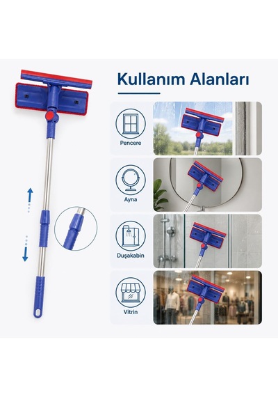 Teleskopik Cam Silme Mop Ve Çekçek Aparatı Çift Taraflı Mikrofiber Temizleme Başlığı, Uzayan Saplı Cam Sileceği Pencere, Ayna, Duşakabin, Vitrin Ve Araç Camı İçin Çok Renkli