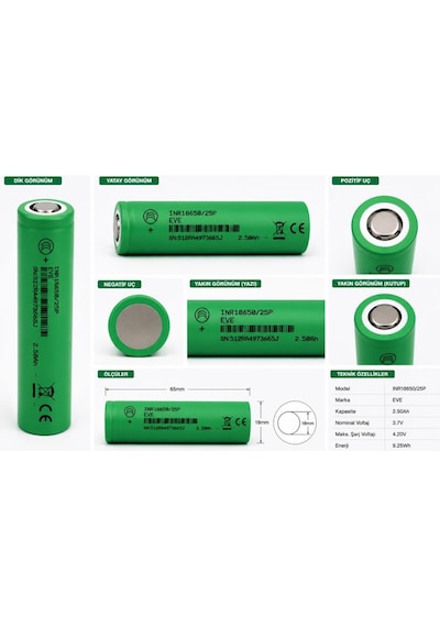 Eve Inr18650 3.7v 2500mah 12c Li-ıon Şarj Edilebilir Pil