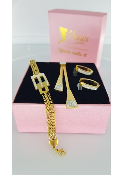 Kraliçe Çelik Takı Seti 326 Gümüş - Rose Gold