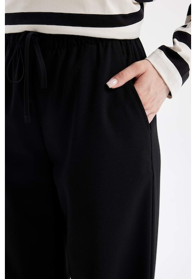 Defacto Wide Leg Eşofman Altı Beli Lastikli Bağcıklı Basıc D4150AX24AU Siyah