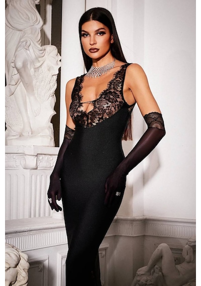 Mila Luxury Dantelli Elbise - Siyah