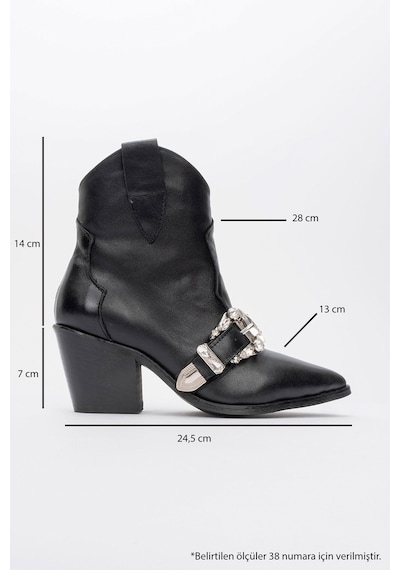 Luvishoes Luvi Shoes Any Siyah Cilt Taşlı Hakiki Deri Kadın Topuklu Bot Siyah-Cilt
