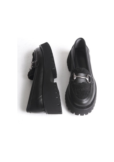 Belgi Kadın Üstü Peluş Loafer A019 - K613 Siyah