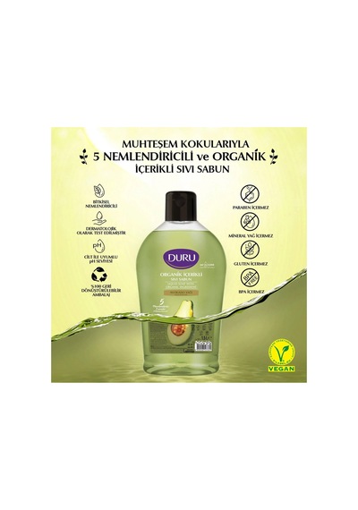 Organik İçerikli Avokado Sıvı Sabun 1500 Ml 3 Adet