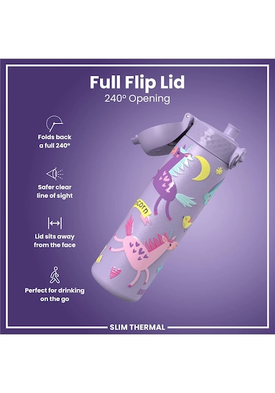 Ion8 - İnce Su Termosu - Mor Unicorn - 500 Ml - Sızdırmaz Çok Renkli