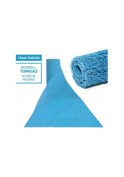 120x250cm Turkuaz Kıvırcık Paspas-halı Kaymaz Yolluk Lidya 14mm Turkuaz